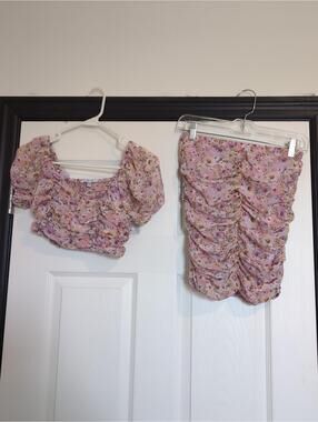 Small NWOT floral crop top and skirt coquette fairy set